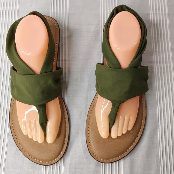 Torrid Fabric T-Strap Sandals Extra Wide Women's Size 11.5WW Dark Green - Picture 2 of 7